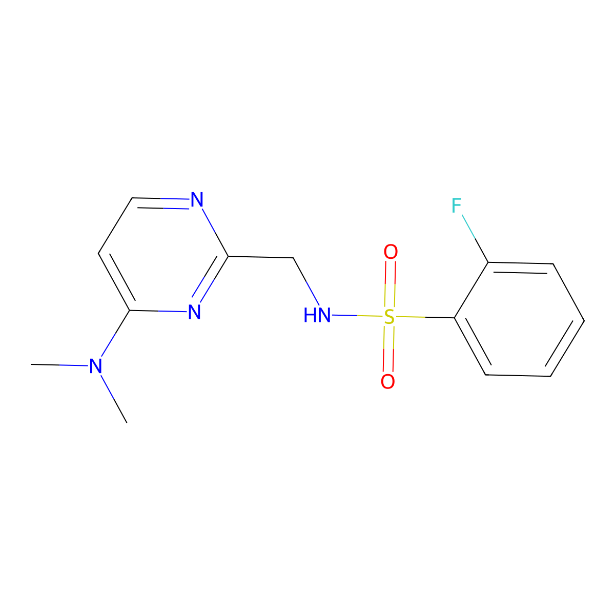 N-((4-(dimethylamino)pyrimidin-2-yl)methyl)-2-fluorobenzenesulfonamide molecular structure, CAS 1797719-39-1
