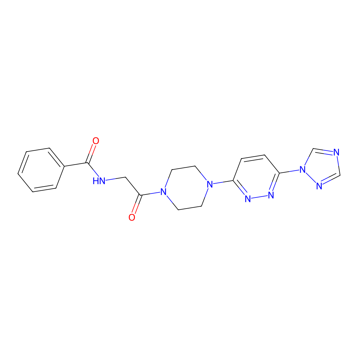 N-(2-(4-(6-(1H-1,2,4-triazol-1-yl)pyridazin-3-yl)piperazin-1-yl)-2-oxoethyl)benzamide molecular structure, CAS 1797719-41-5
