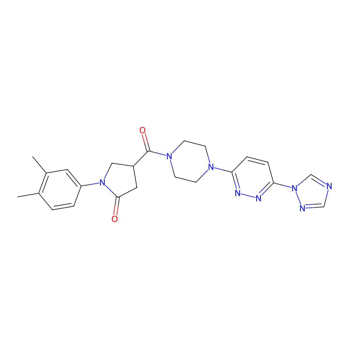 4-(4-(6-(1H-1,2,4-triazol-1-yl)pyridazin-3-yl)piperazine-1-carbonyl)-1-(3,4-dimethylphenyl)pyrrolidin-2-one molecular structure, CAS 1797719-50-6