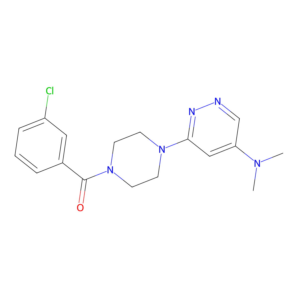 (3-Chlorophenyl)(4-(5-(dimethylamino)pyridazin-3-yl)piperazin-1-yl)methanone molecular structure, CAS 1797719-52-8
