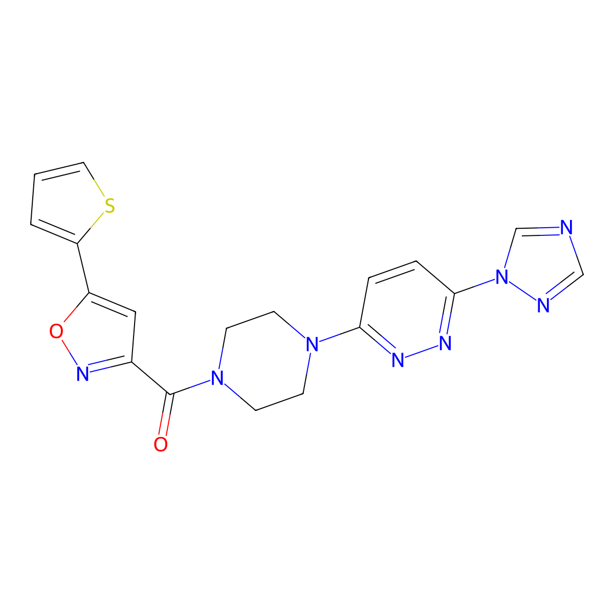 (4-(6-(1H-1,2,4-triazol-1-yl)pyridazin-3-yl)piperazin-1-yl)(5-(thiophen-2-yl)isoxazol-3-yl)methanone molecular structure, CAS 1797719-69-7