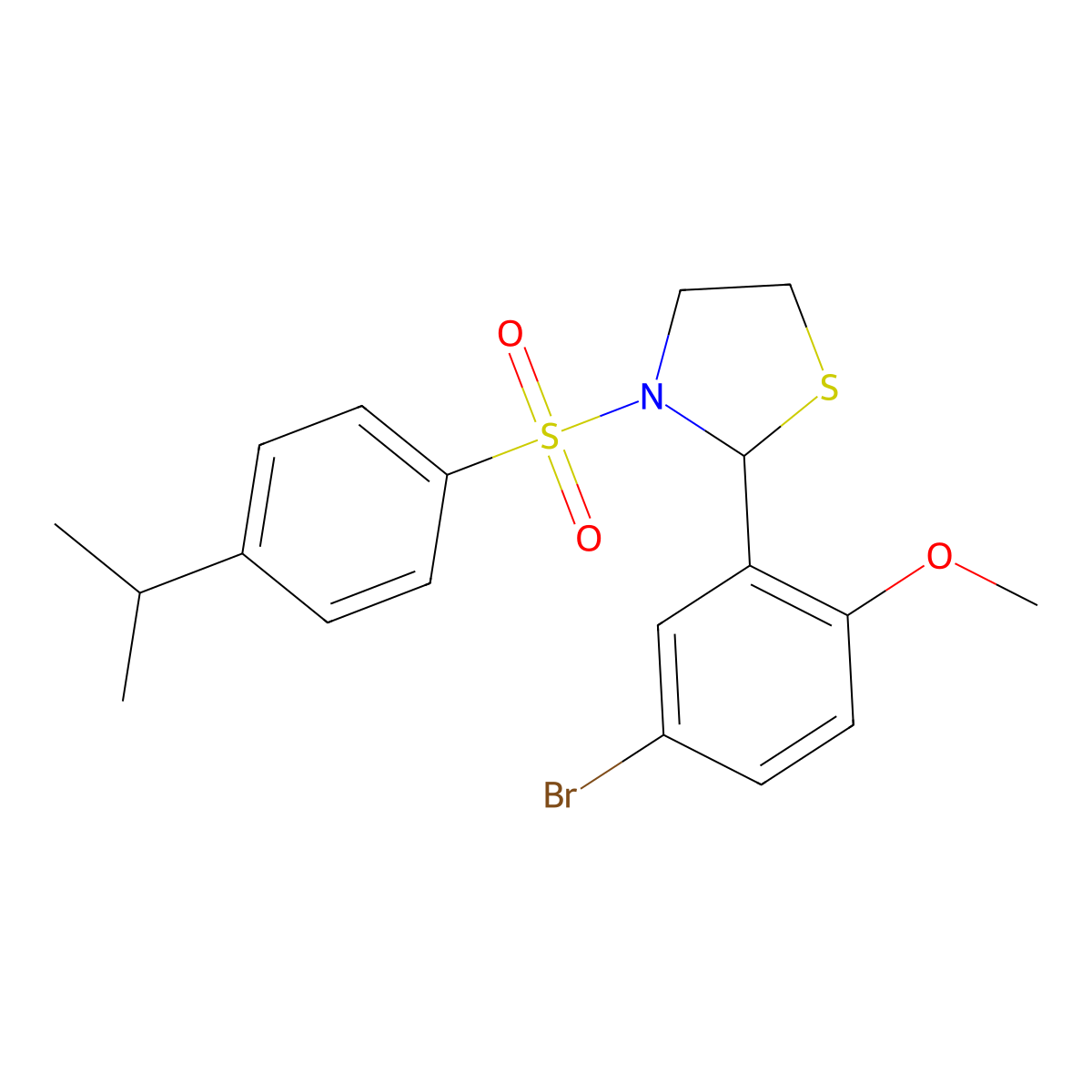 2-(5-Bromo-2-methoxyphenyl)-3-((4-isopropylphenyl)sulfonyl)thiazolidine molecular structure, CAS 1797719-77-7