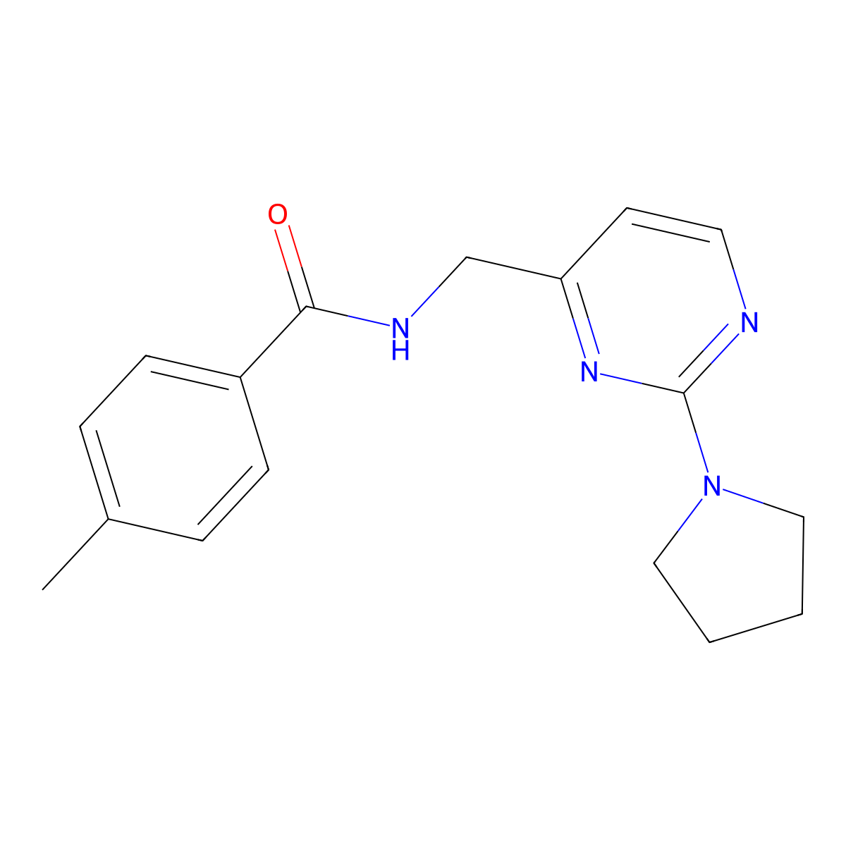 4-methyl-N-{[2-(pyrrolidin-1-yl)pyrimidin-4-yl]methyl}benzamide molecular structure, CAS 1797719-86-8