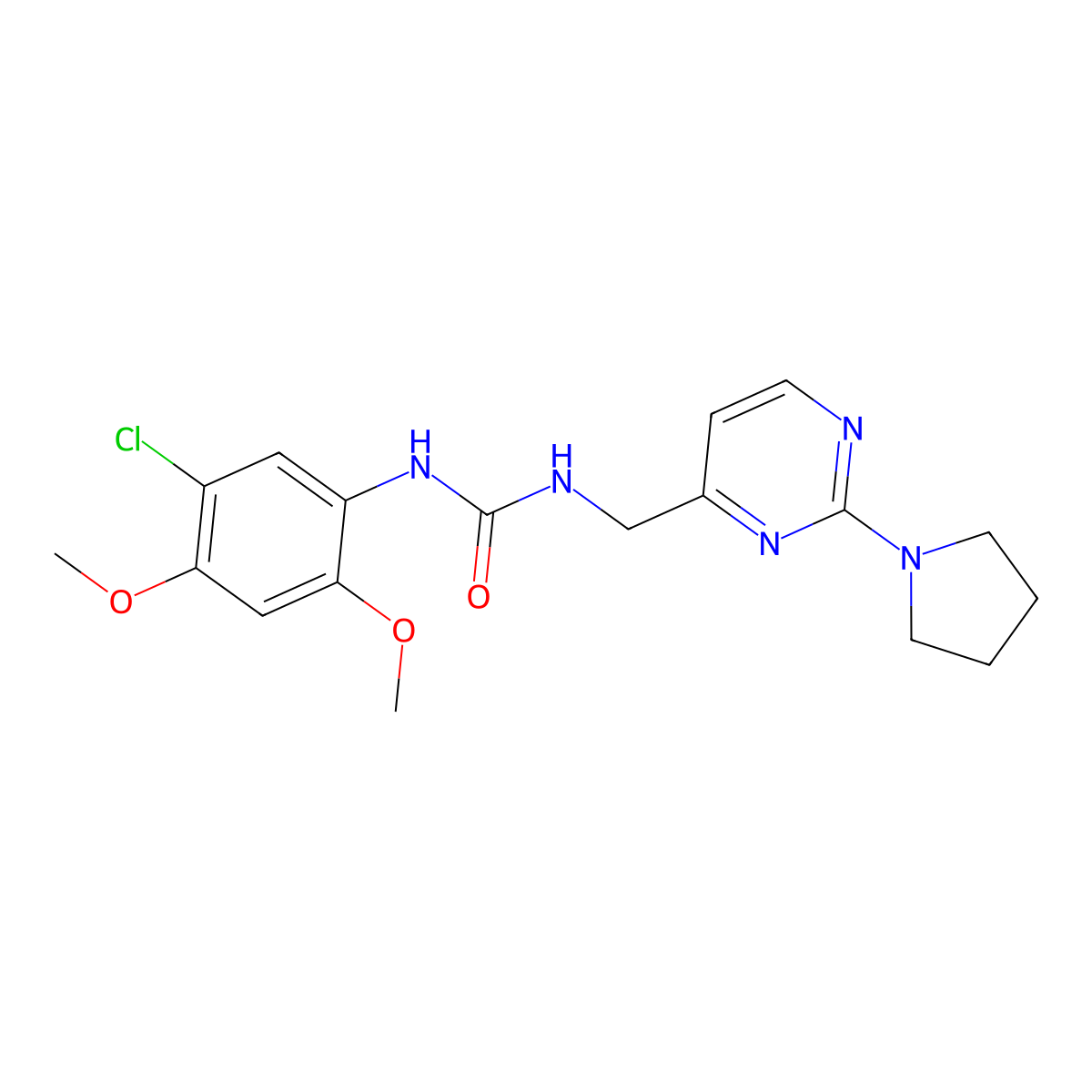 1-(5-Chloro-2,4-dimethoxyphenyl)-3-{[2-(pyrrolidin-1-yl)pyrimidin-4-yl]methyl}urea molecular structure, CAS 1797719-90-4