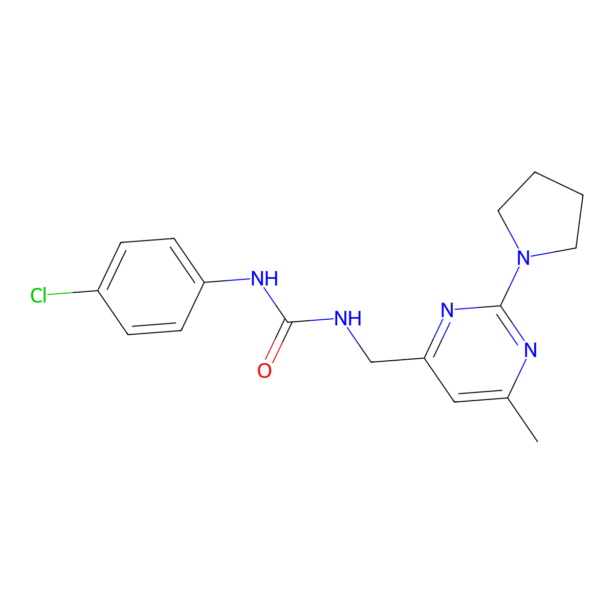 1-(4-Chlorophenyl)-3-{[6-methyl-2-(pyrrolidin-1-yl)pyrimidin-4-yl]methyl}urea molecular structure, CAS 1797720-04-7