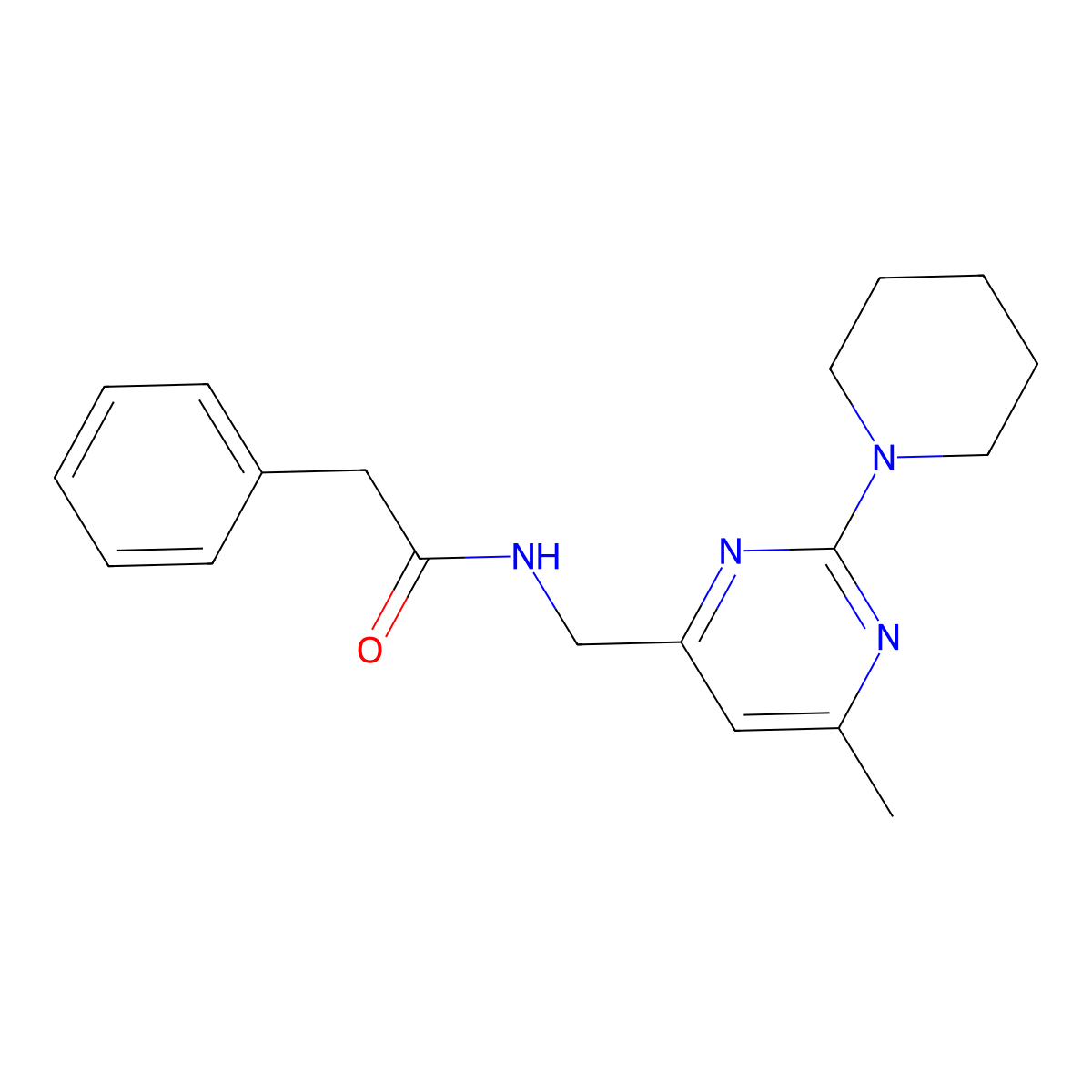 N-{[6-methyl-2-(piperidin-1-yl)pyrimidin-4-yl]methyl}-2-phenylacetamide molecular structure, CAS 1797720-08-1