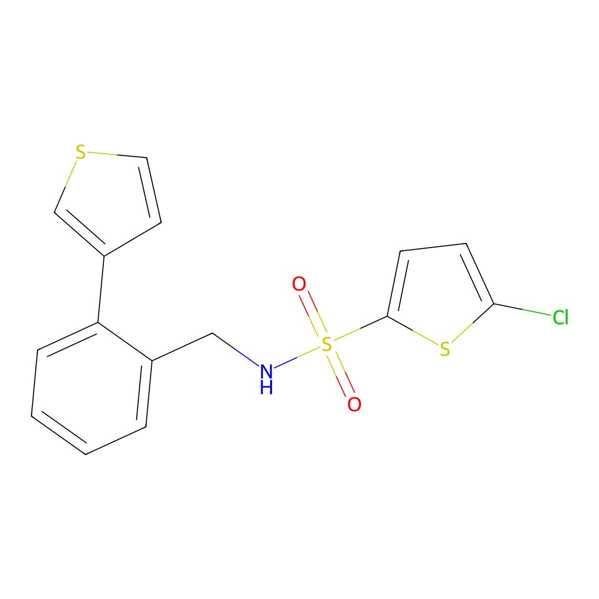 5-chloro-N-(2-(thiophen-3-yl)benzyl)thiophene-2-sulfonamide molecular structure, CAS 1797720-12-7