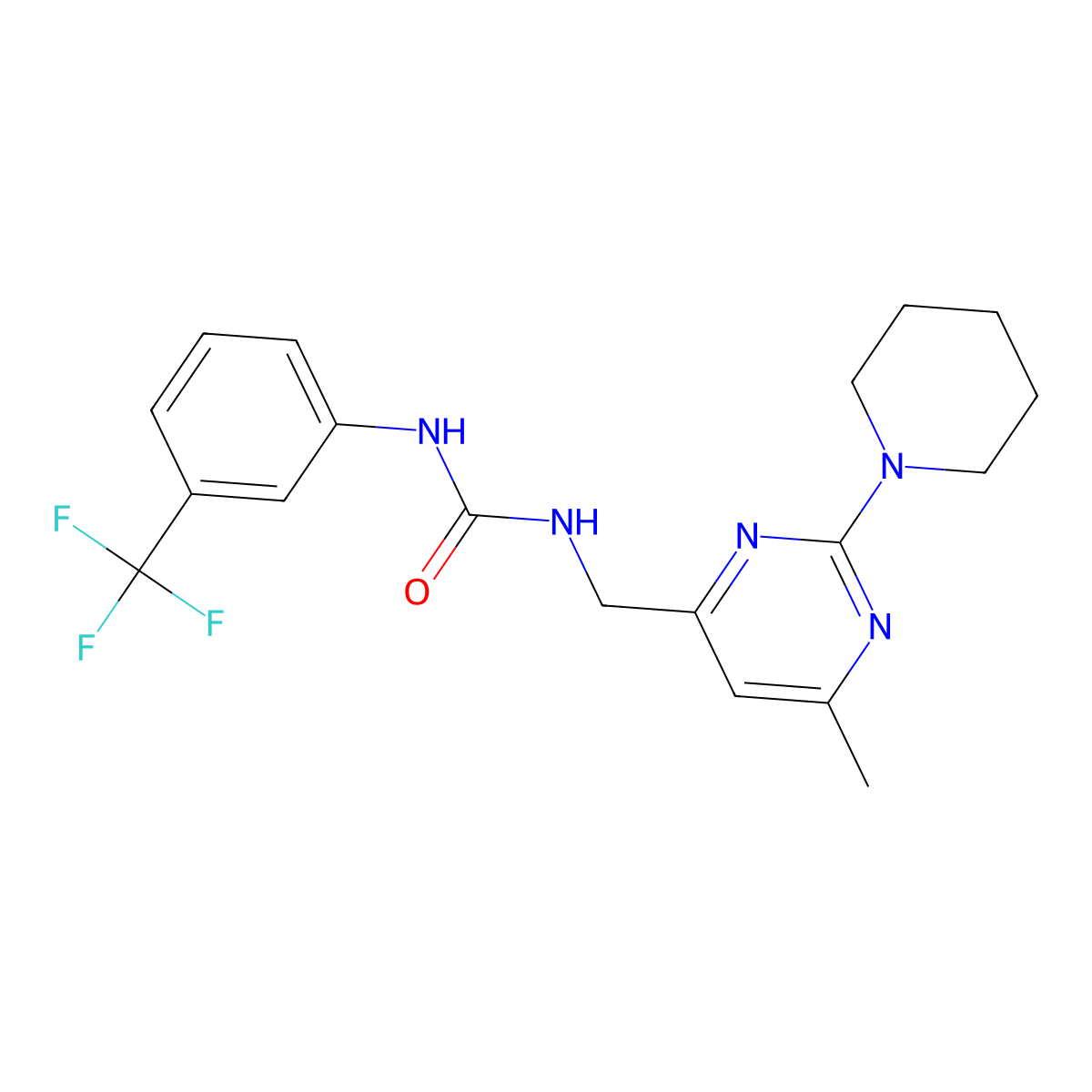 1-((6-Methyl-2-(piperidin-1-yl)pyrimidin-4-yl)methyl)-3-(3-(trifluoromethyl)phenyl)urea molecular structure, CAS 1797720-17-2