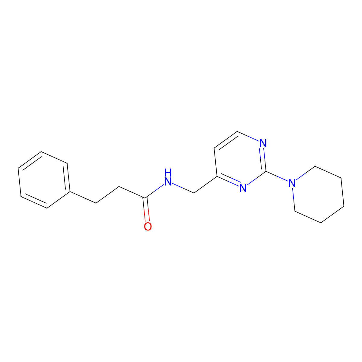 3-phenyl-N-{[2-(piperidin-1-yl)pyrimidin-4-yl]methyl}propanamide molecular structure, CAS 1797720-37-6