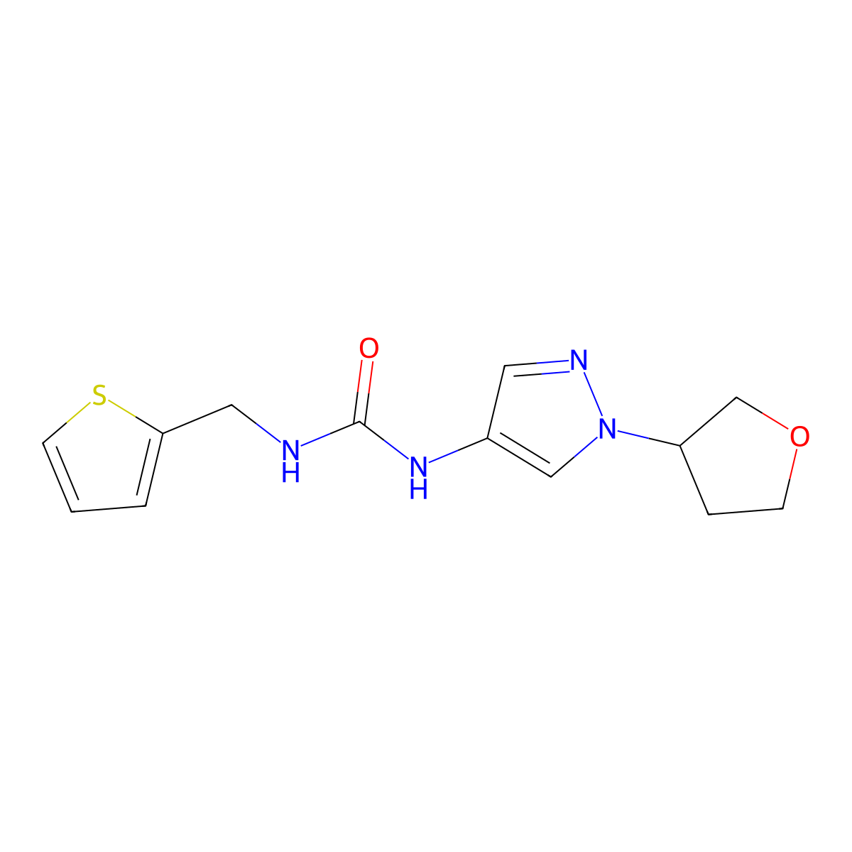1-(1-(tetrahydrofuran-3-yl)-1H-pyrazol-4-yl)-3-(thiophen-2-ylmethyl)urea molecular structure, CAS 1797720-54-7