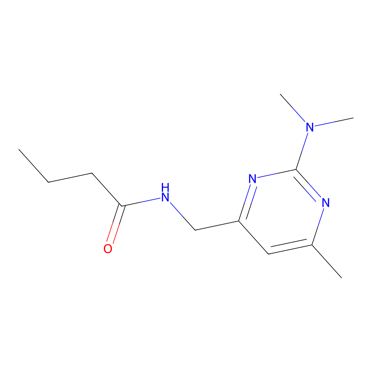 N-((2-(dimethylamino)-6-methylpyrimidin-4-yl)methyl)butyramide molecular structure, CAS 1797721-11-9