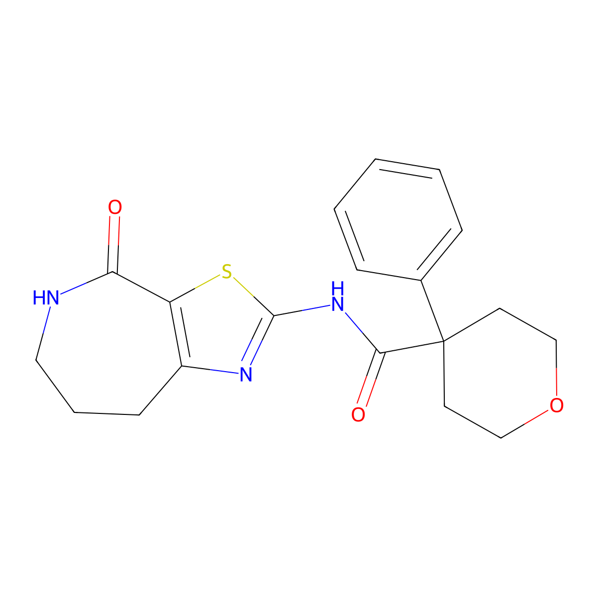 N-(4-oxo-5,6,7,8-tetrahydro-4H-thiazolo[5,4-c]azepin-2-yl)-4-phenyltetrahydro-2H-pyran-4-carboxamide molecular structure, CAS 1797721-38-0