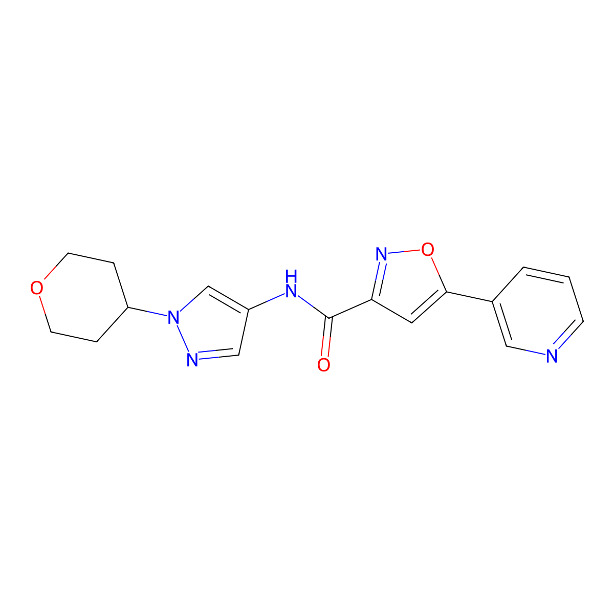 5-(pyridin-3-yl)-N-(1-(tetrahydro-2H-pyran-4-yl)-1H-pyrazol-4-yl)isoxazole-3-carboxamide molecular structure, CAS 1797721-43-7