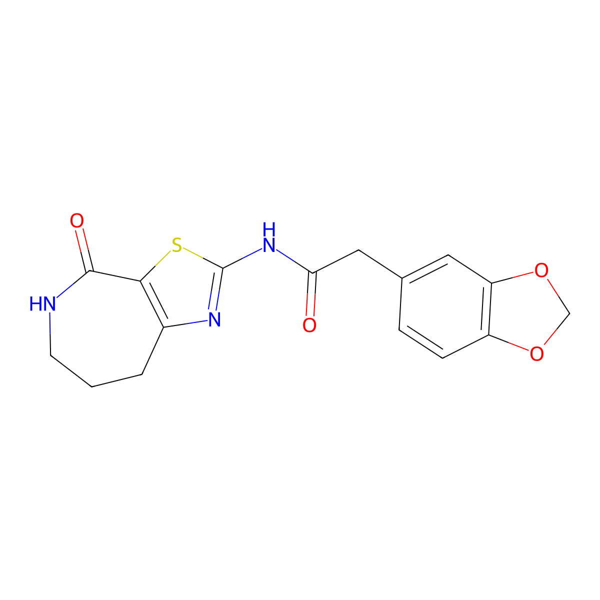 2-(benzo[d][1,3]dioxol-5-yl)-N-(4-oxo-5,6,7,8-tetrahydro-4H-thiazolo[5,4-c]azepin-2-yl)acetamide molecular structure, CAS 1797721-58-4