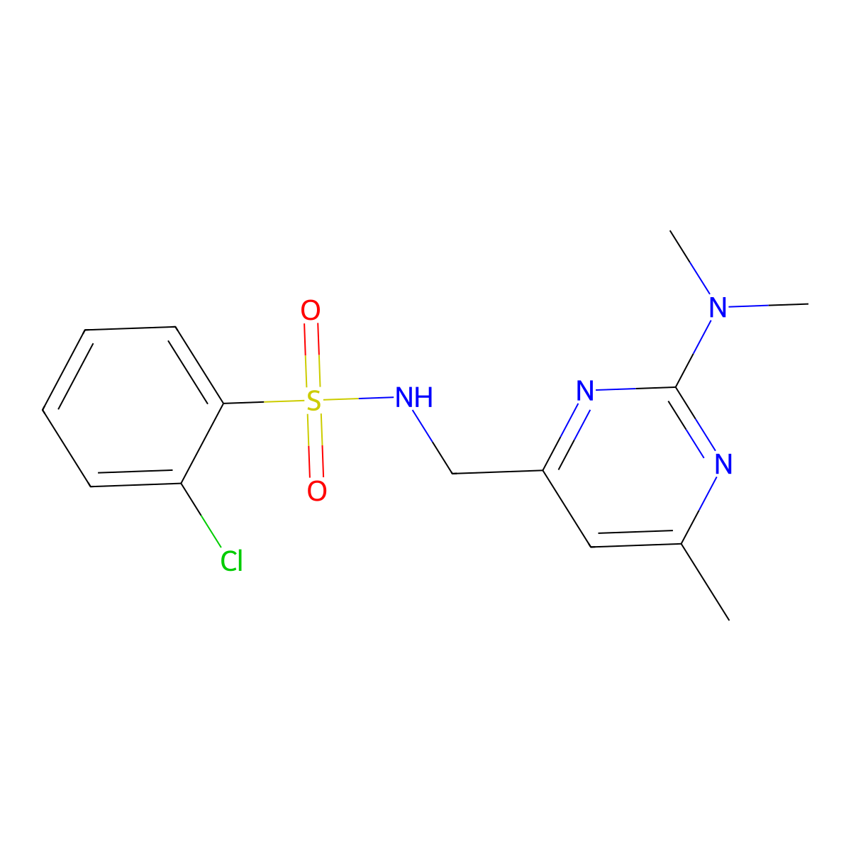 2-chloro-N-((2-(dimethylamino)-6-methylpyrimidin-4-yl)methyl)benzenesulfonamide molecular structure, CAS 1797721-59-5