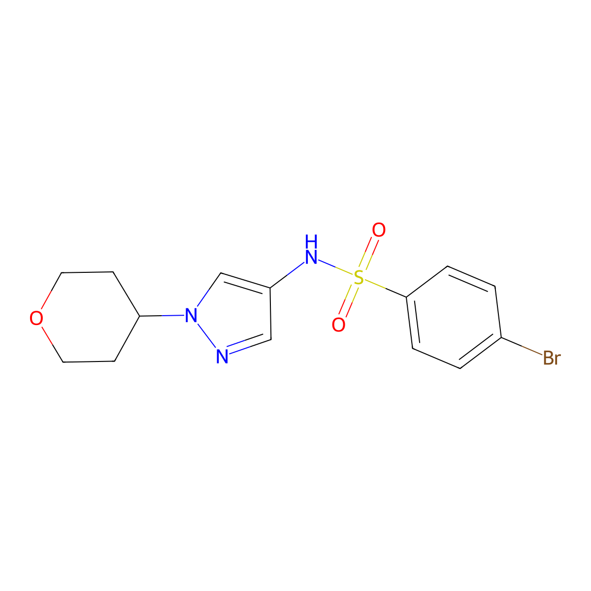 4-bromo-N-(1-(tetrahydro-2H-pyran-4-yl)-1H-pyrazol-4-yl)benzenesulfonamide molecular structure, CAS 1797721-63-1