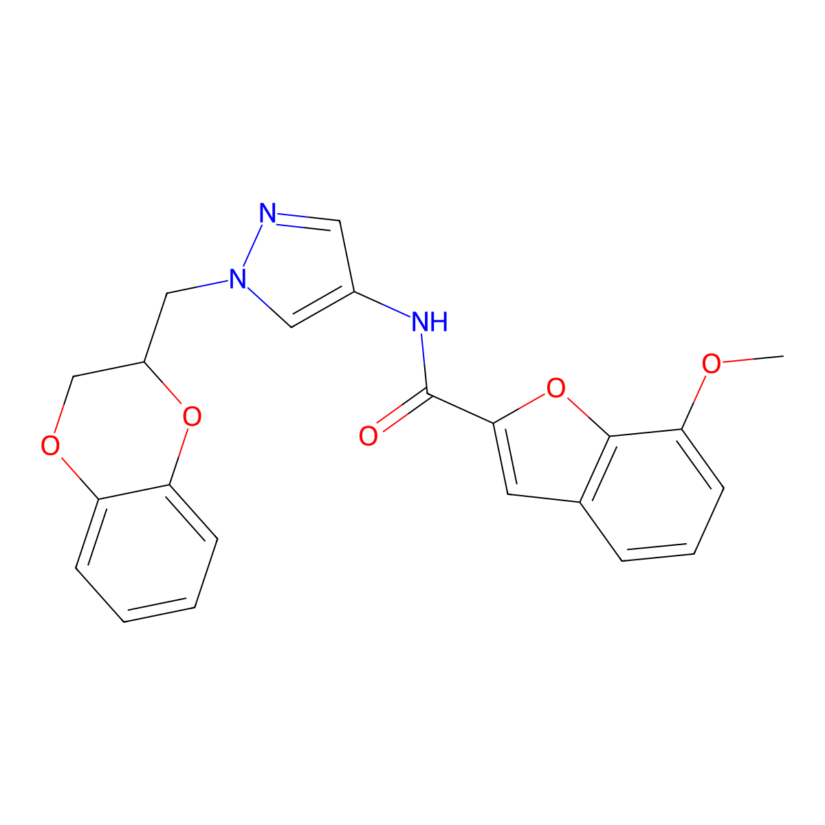N-(1-((2,3-dihydrobenzo[b][1,4]dioxin-2-yl)methyl)-1H-pyrazol-4-yl)-7-methoxybenzofuran-2-carboxamide molecular structure, CAS 1797721-74-4