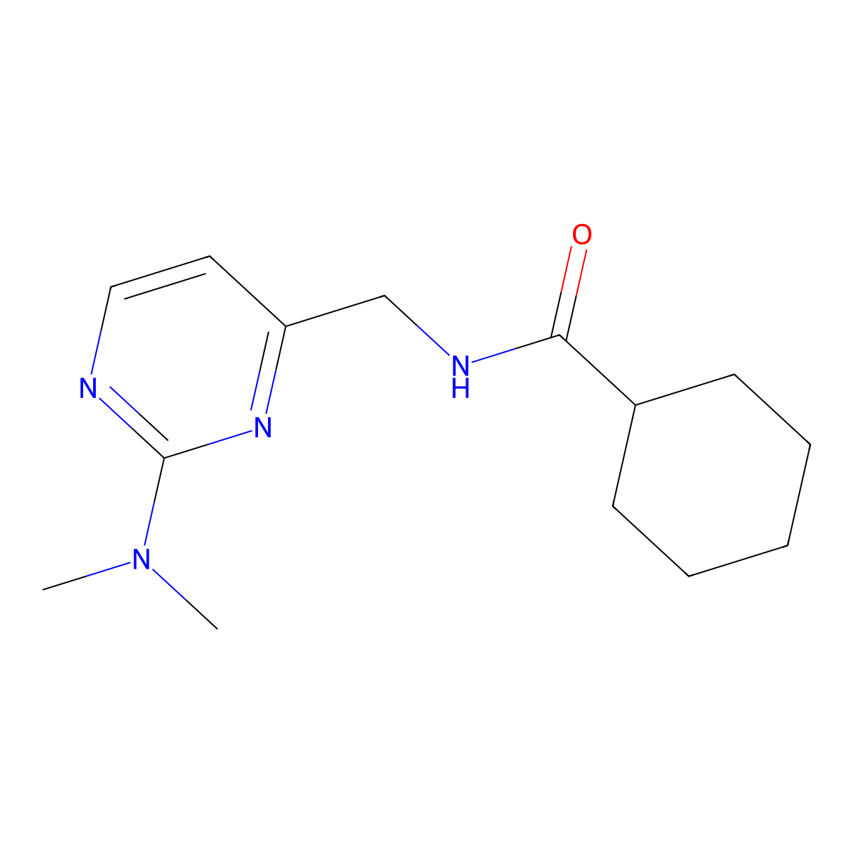 N-{[2-(dimethylamino)pyrimidin-4-yl]methyl}cyclohexanecarboxamide molecular structure, CAS 1797721-78-8