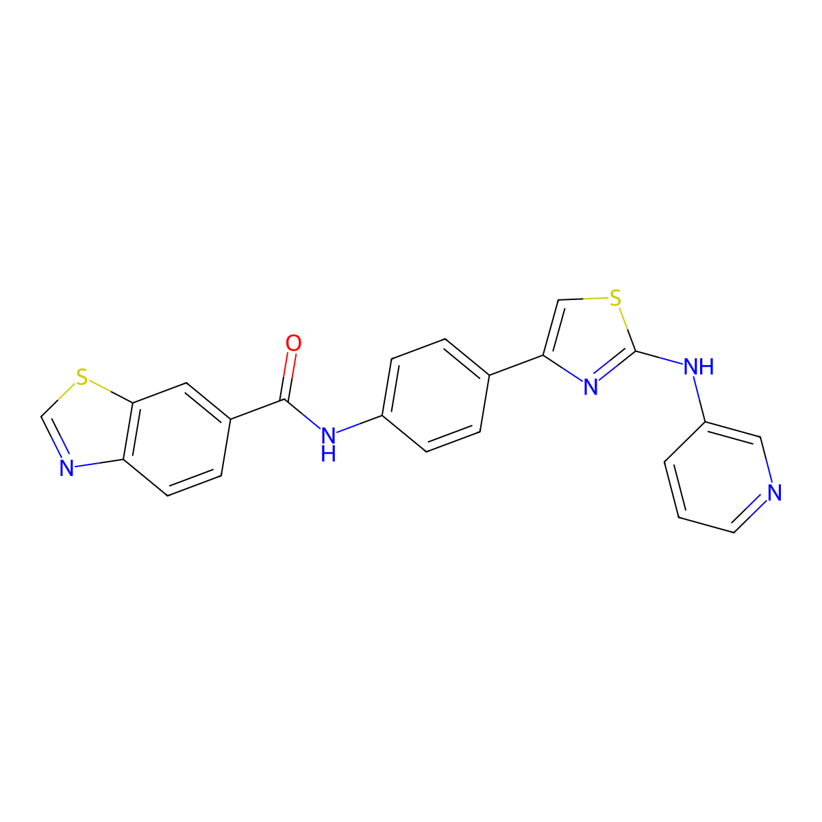 N-(4-(2-(pyridin-3-ylamino)thiazol-4-yl)phenyl)benzo[d]thiazole-6-carboxamide molecular structure, CAS 1797721-89-1