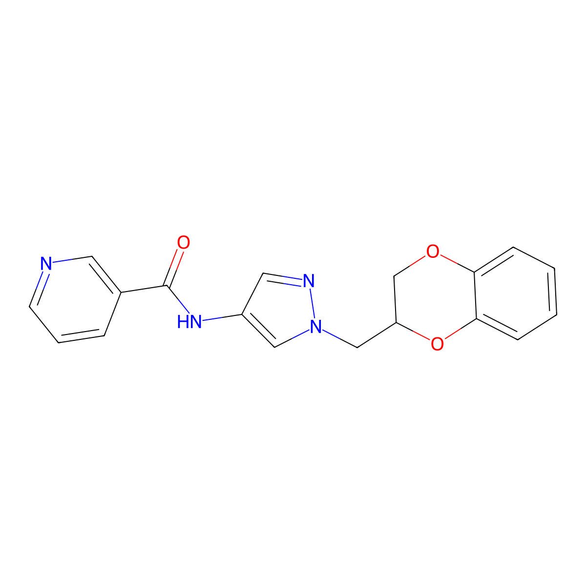 N-(1-((2,3-dihydrobenzo[b][1,4]dioxin-2-yl)methyl)-1H-pyrazol-4-yl)nicotinamide molecular structure, CAS 1797721-91-5