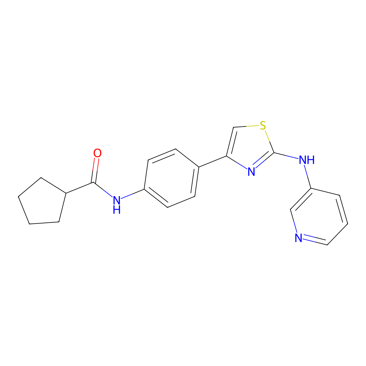 N-(4-(2-(pyridin-3-ylamino)thiazol-4-yl)phenyl)cyclopentanecarboxamide molecular structure, CAS 1797721-95-9