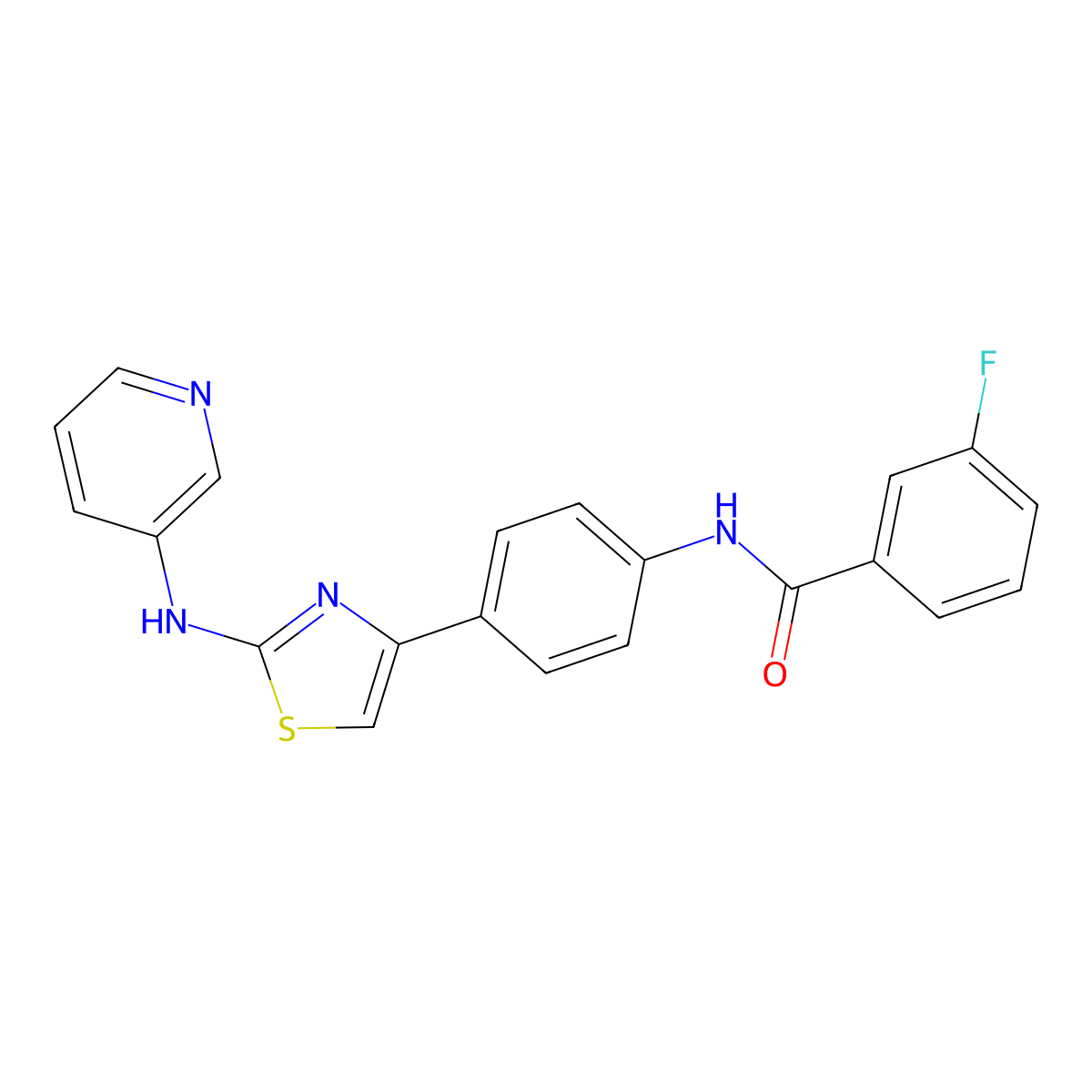 3-fluoro-N-(4-(2-(pyridin-3-ylamino)thiazol-4-yl)phenyl)benzamide molecular structure, CAS 1797722-04-3