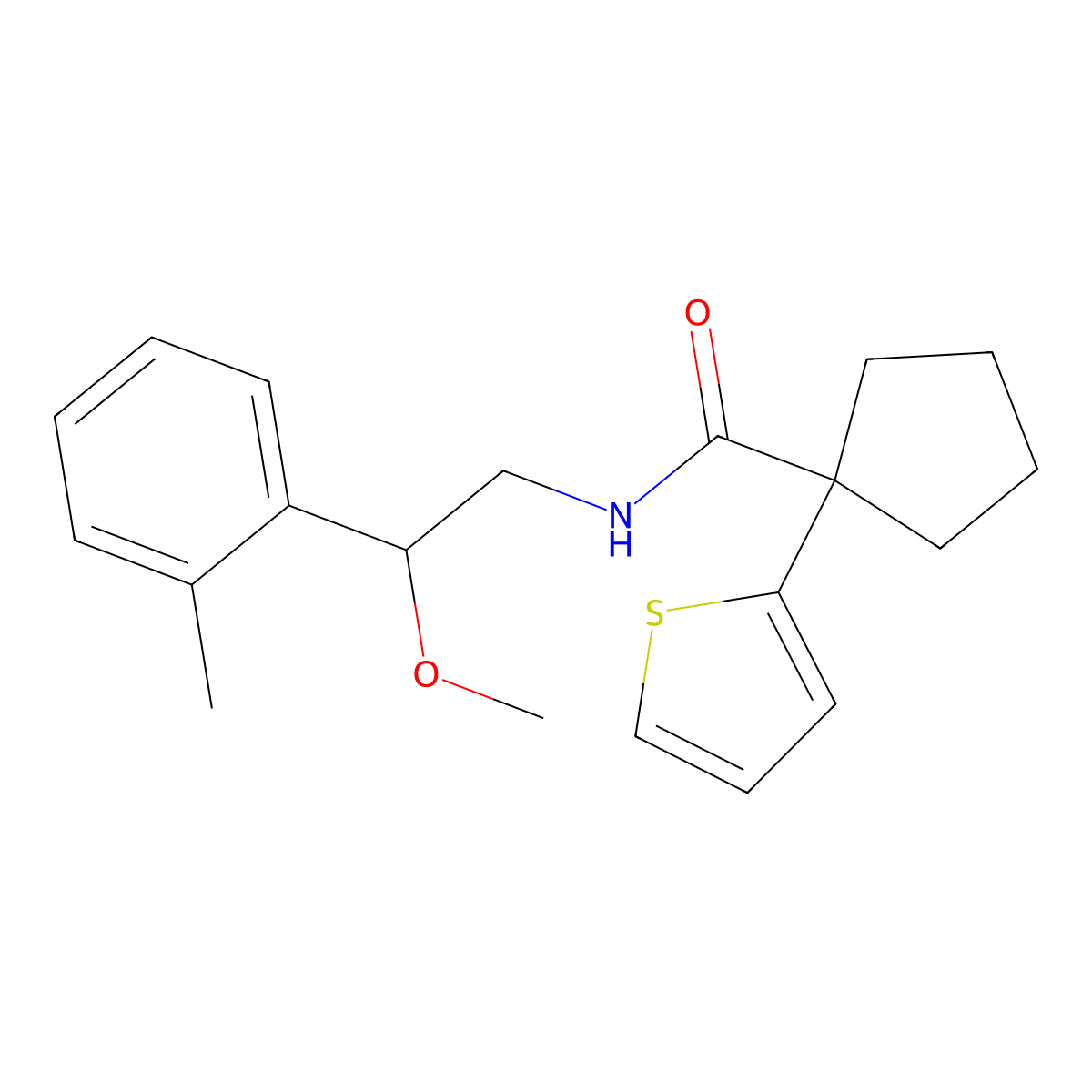 N-(2-methoxy-2-(o-tolyl)ethyl)-1-(thiophen-2-yl)cyclopentanecarboxamide molecular structure, CAS 1797722-50-9