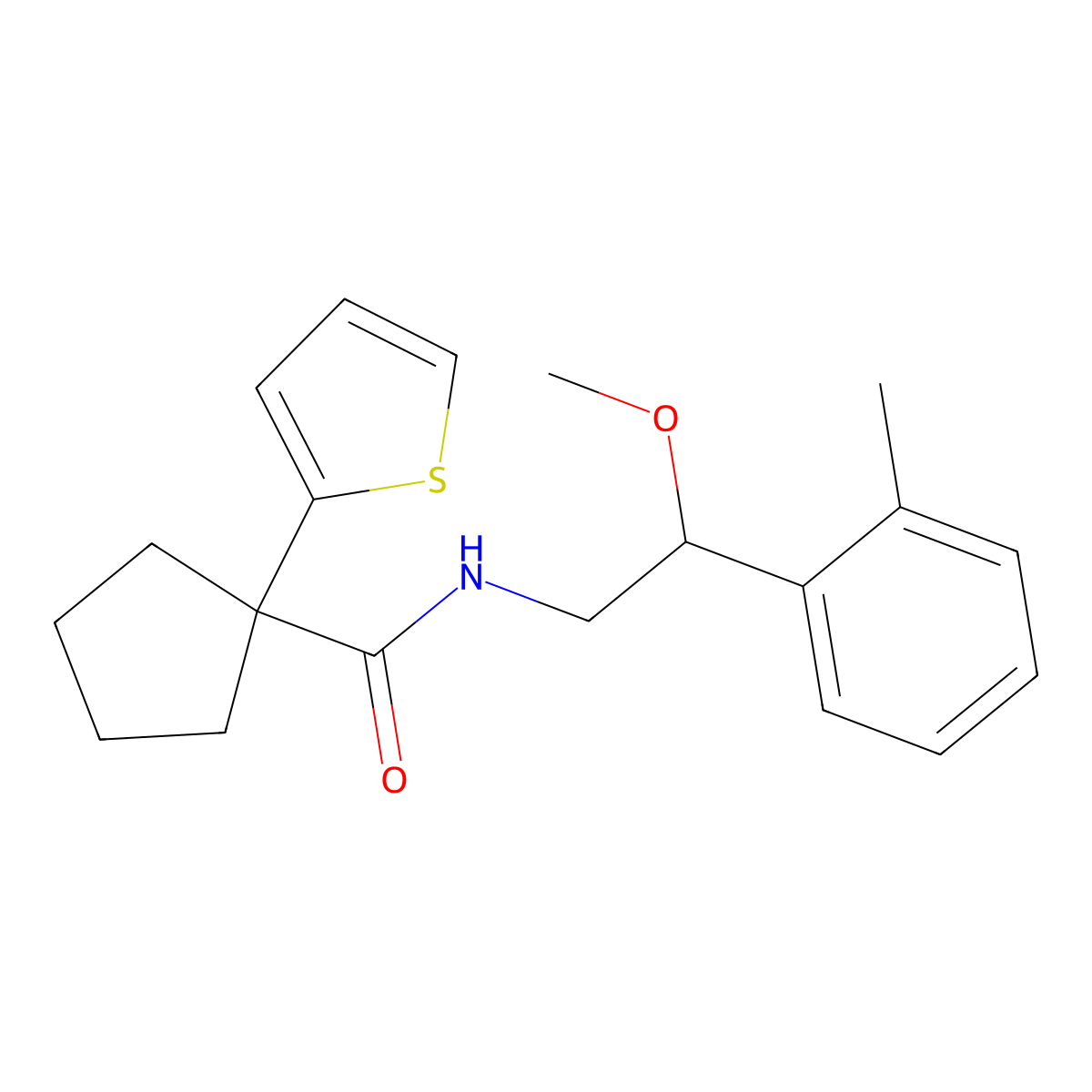 N-(2-methoxy-2-(o-tolyl)ethyl)-1-(thiophen-2-yl)cyclopentanecarboxamide molecular structure, CAS 1797722-50-9