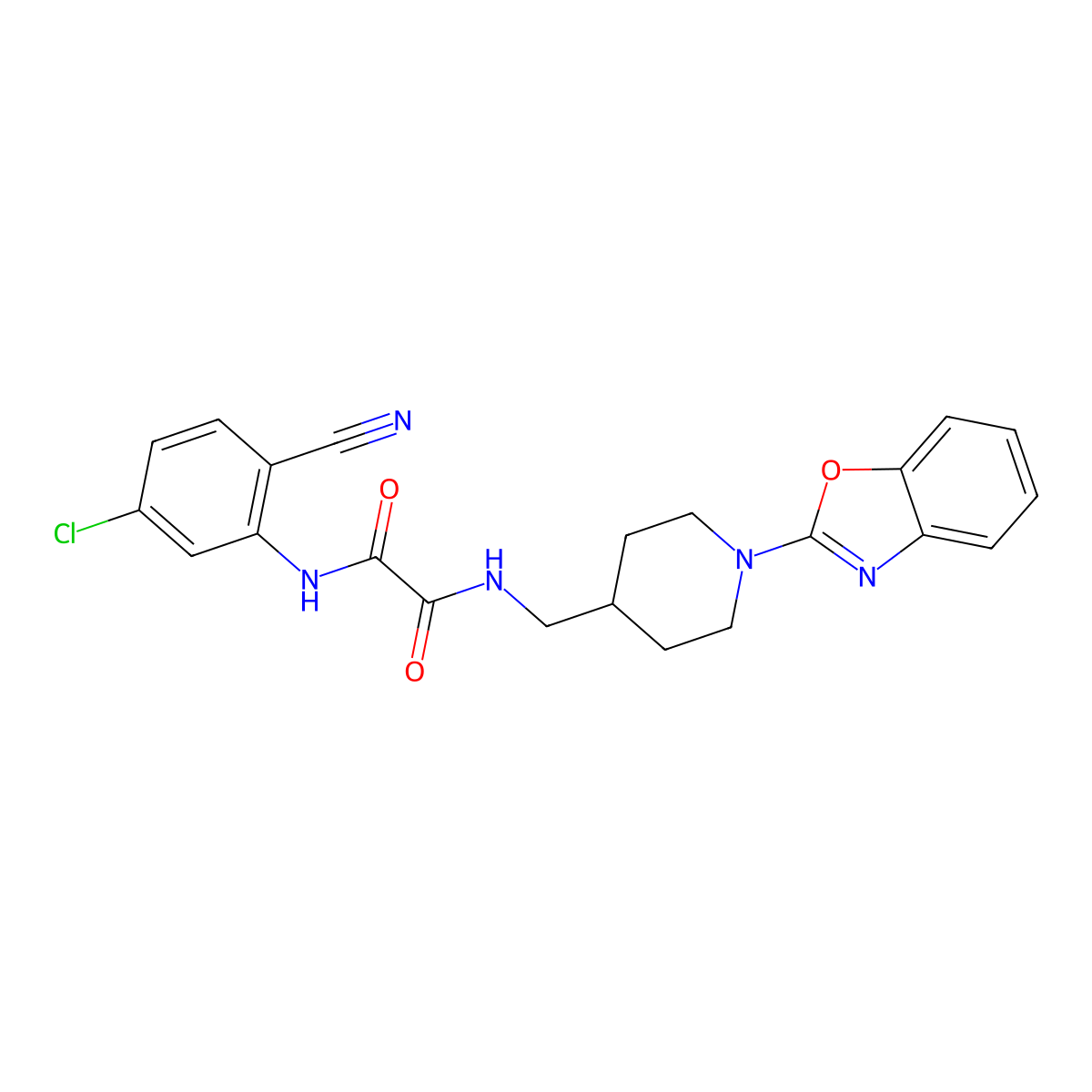 N1-((1-(benzo[d]oxazol-2-yl)piperidin-4-yl)methyl)-N2-(5-chloro-2-cyanophenyl)oxalamide molecular structure, CAS 1797724-60-7