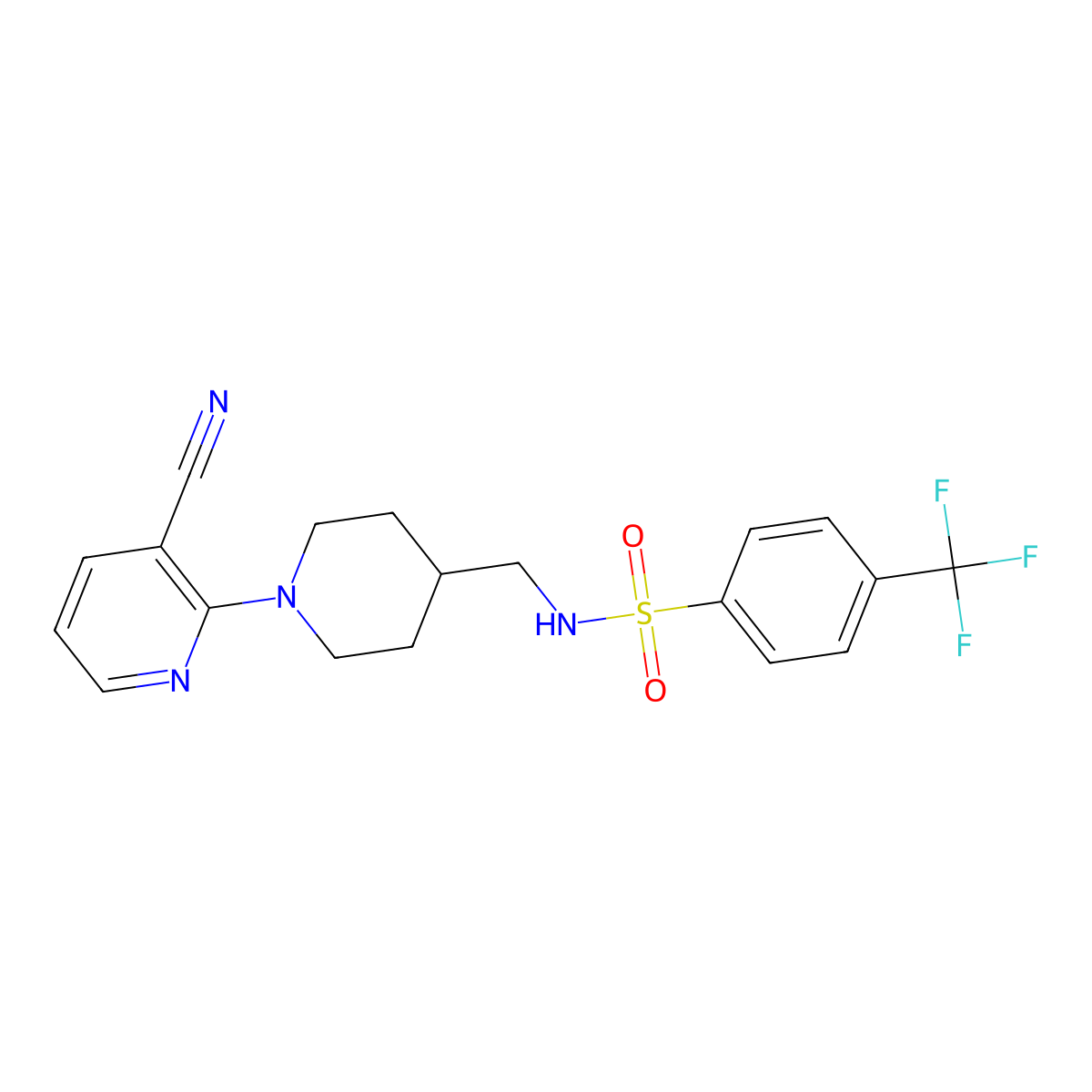 N-((1-(3-cyanopyridin-2-yl)piperidin-4-yl)methyl)-4-(trifluoromethyl)benzenesulfonamide molecular structure, CAS 1797724-65-2