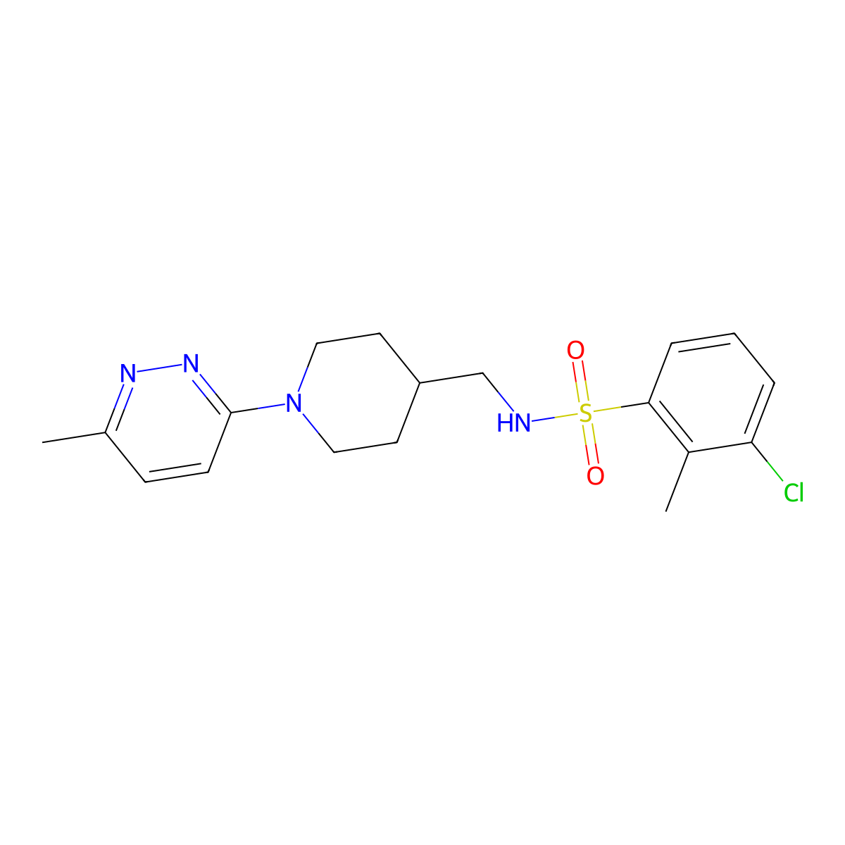 3-chloro-2-methyl-N-((1-(6-methylpyridazin-3-yl)piperidin-4-yl)methyl)benzenesulfonamide molecular structure, CAS 1797724-68-5