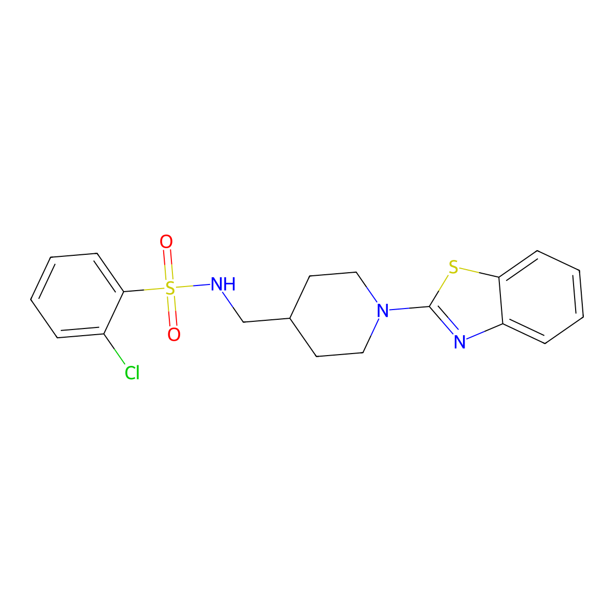 N-((1-(benzo[d]thiazol-2-yl)piperidin-4-yl)methyl)-2-chlorobenzenesulfonamide molecular structure, CAS 1797724-75-4