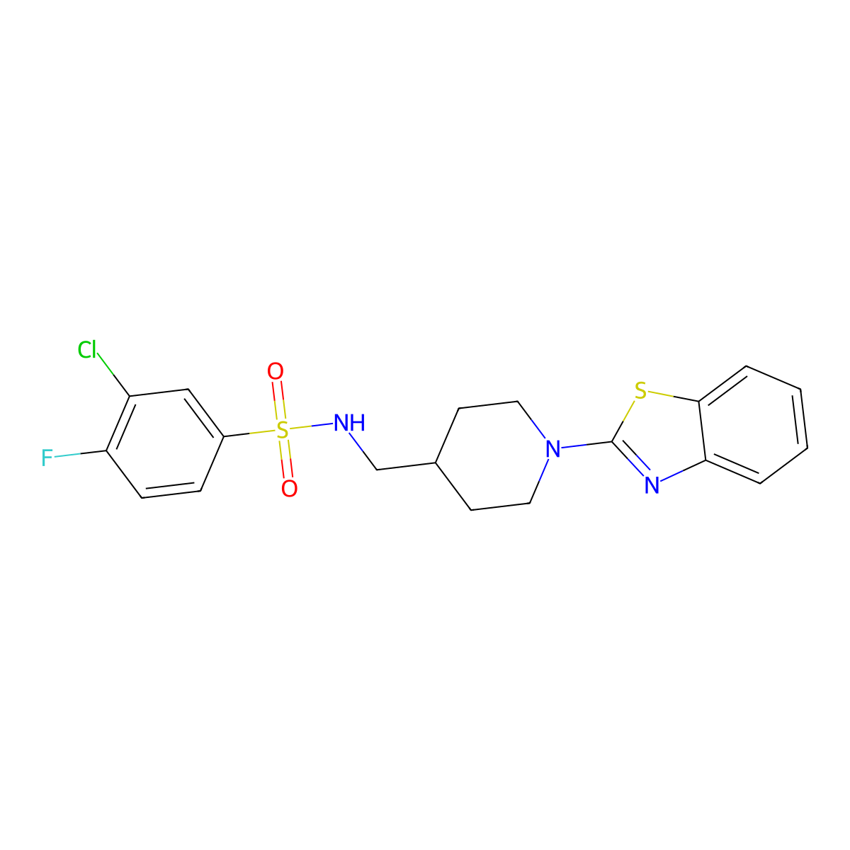 N-((1-(benzo[d]thiazol-2-yl)piperidin-4-yl)methyl)-3-chloro-4-fluorobenzenesulfonamide molecular structure, CAS 1797724-79-8