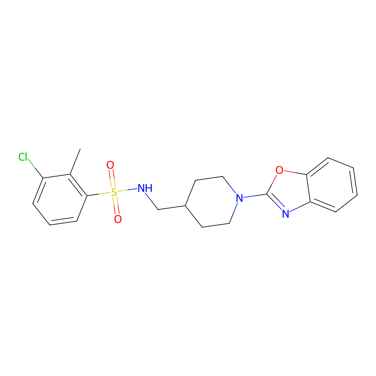 N-((1-(benzo[d]oxazol-2-yl)piperidin-4-yl)methyl)-3-chloro-2-methylbenzenesulfonamide molecular structure, CAS 1797724-86-7