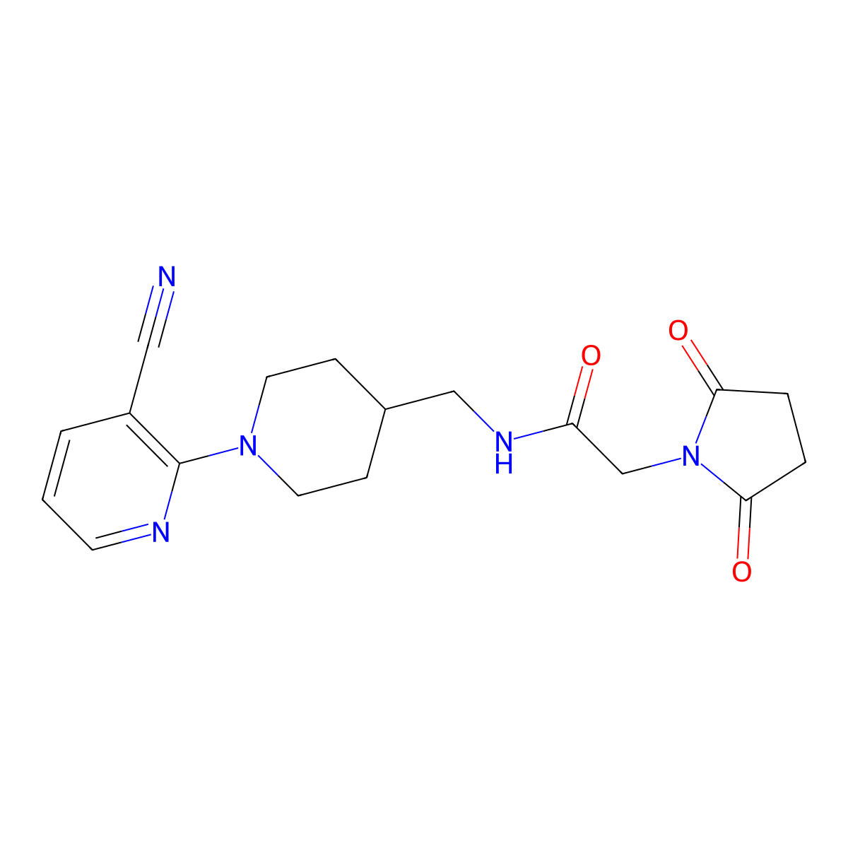 N-((1-(3-cyanopyridin-2-yl)piperidin-4-yl)methyl)-2-(2,5-dioxopyrrolidin-1-yl)acetamide molecular structure, CAS 1797725-01-9