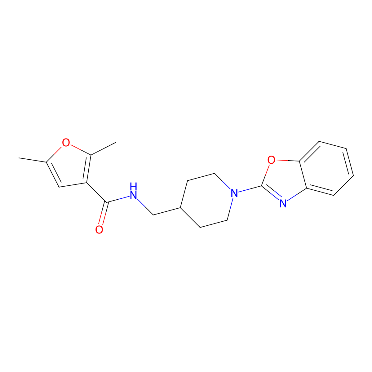 N-((1-(benzo[d]oxazol-2-yl)piperidin-4-yl)methyl)-2,5-dimethylfuran-3-carboxamide molecular structure, CAS 1797725-59-7