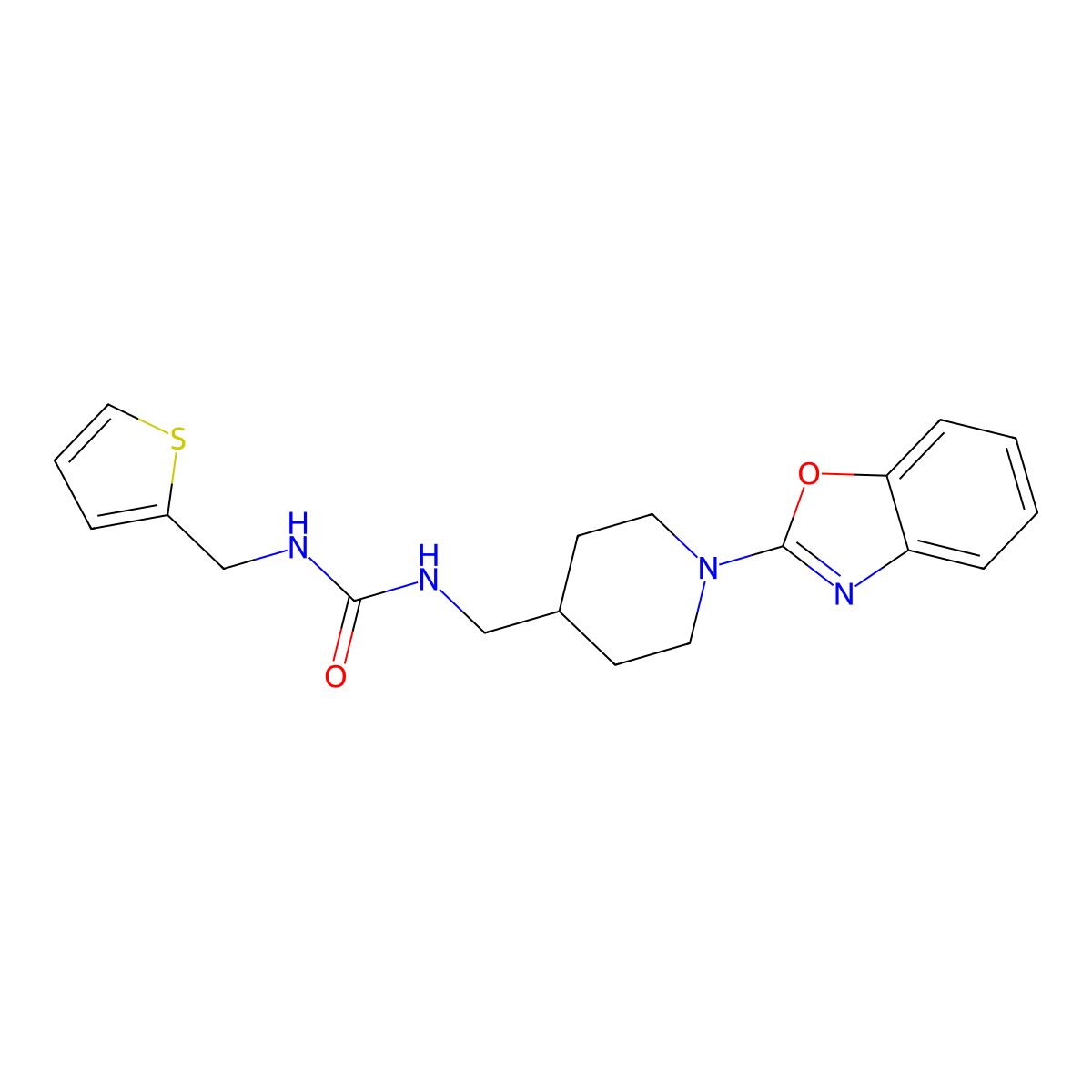 1-((1-(Benzo[d]oxazol-2-yl)piperidin-4-yl)methyl)-3-(thiophen-2-ylmethyl)urea molecular structure, CAS 1797725-78-0