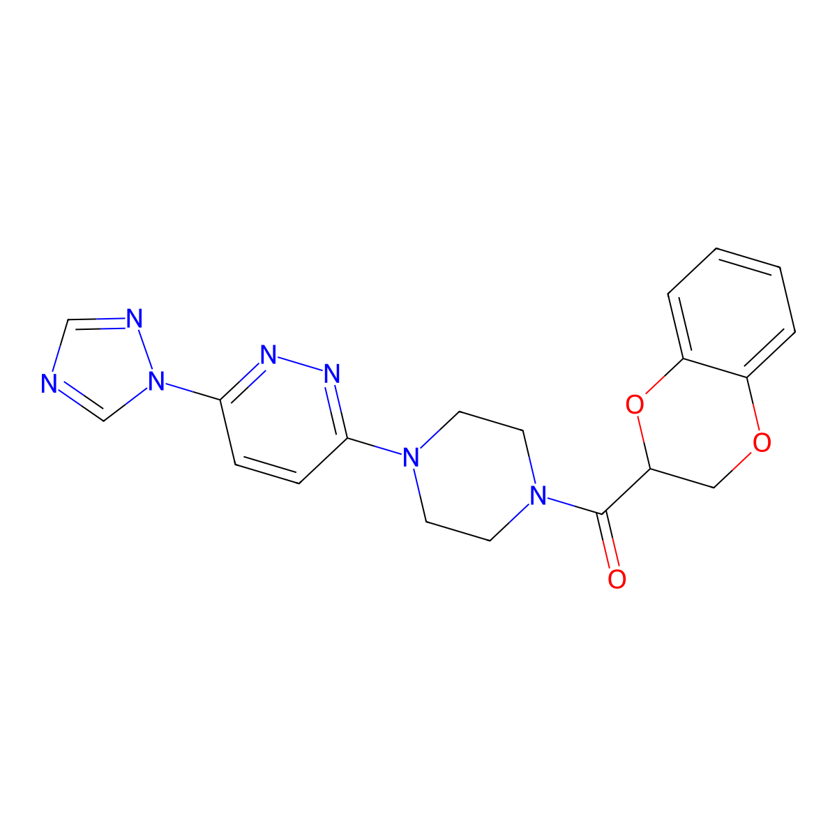 (4-(6-(1H-1,2,4-triazol-1-yl)pyridazin-3-yl)piperazin-1-yl)(2,3-dihydrobenzo[b][1,4]dioxin-2-yl)methanone molecular structure, CAS 1797725-80-4