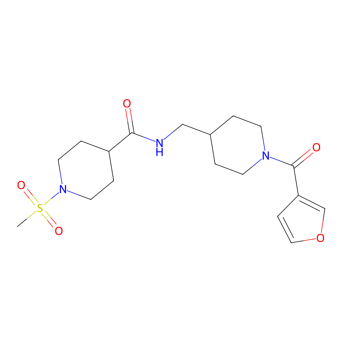 N-((1-(furan-3-carbonyl)piperidin-4-yl)methyl)-1-(methylsulfonyl)piperidine-4-carboxamide molecular structure, CAS 1797725-88-2