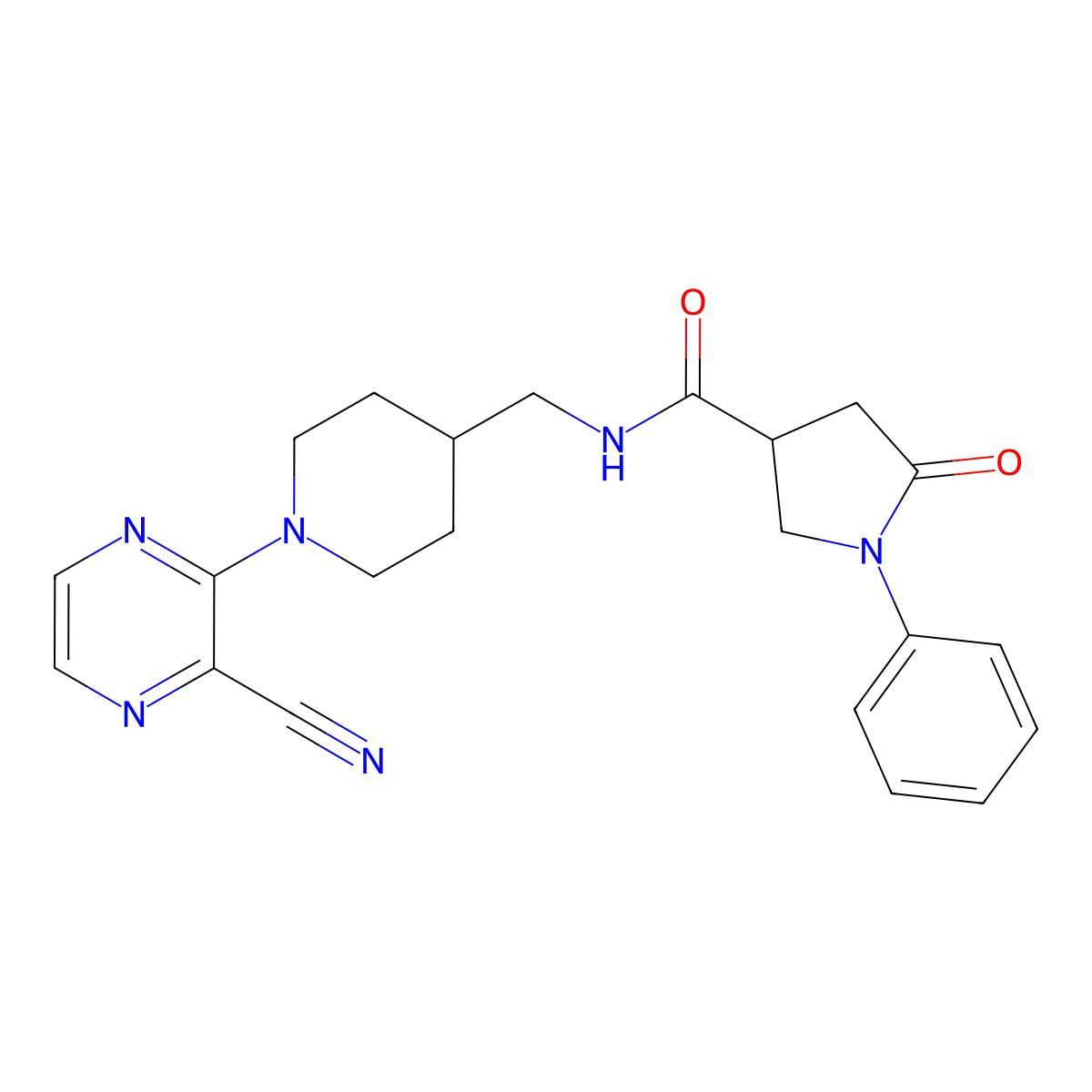 N-{[1-(3-cyanopyrazin-2-yl)piperidin-4-yl]methyl}-5-oxo-1-phenylpyrrolidine-3-carboxamide molecular structure, CAS 1797726-01-2
