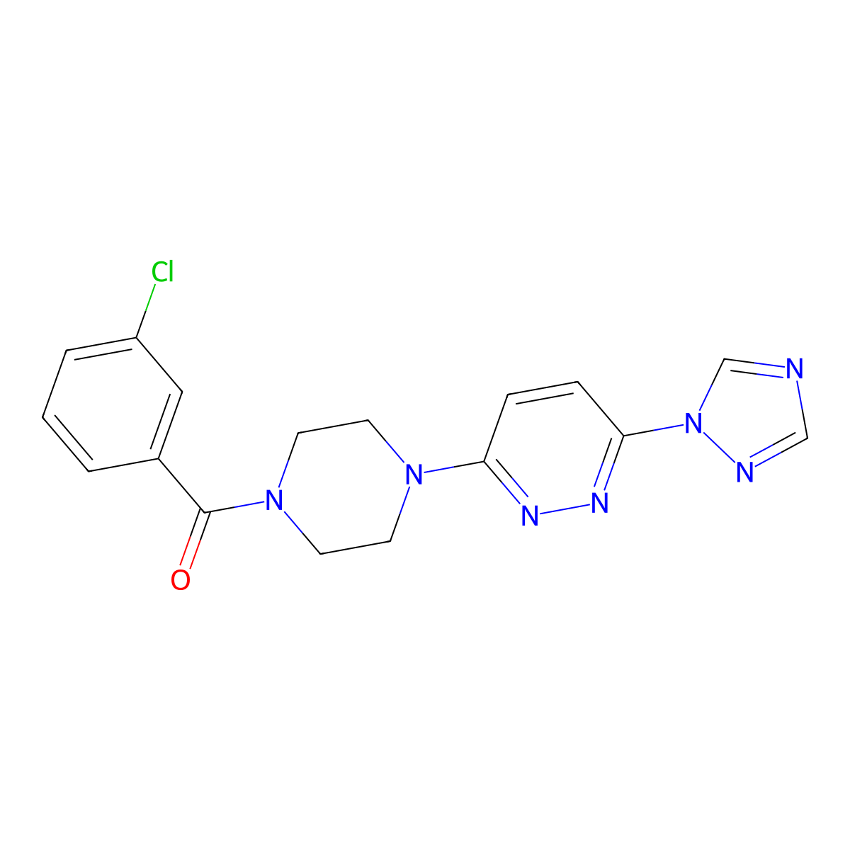 (4-(6-(1H-1,2,4-triazol-1-yl)pyridazin-3-yl)piperazin-1-yl)(3-chlorophenyl)methanone molecular structure, CAS 1797726-03-4