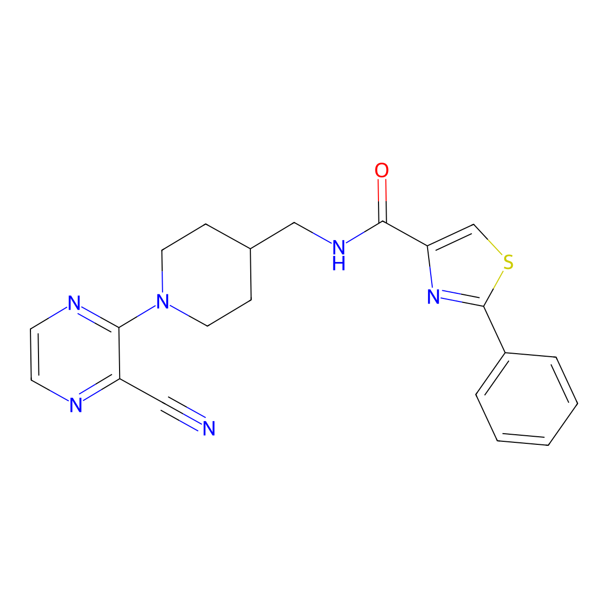 N-((1-(3-cyanopyrazin-2-yl)piperidin-4-yl)methyl)-2-phenylthiazole-4-carboxamide molecular structure, CAS 1797726-04-5