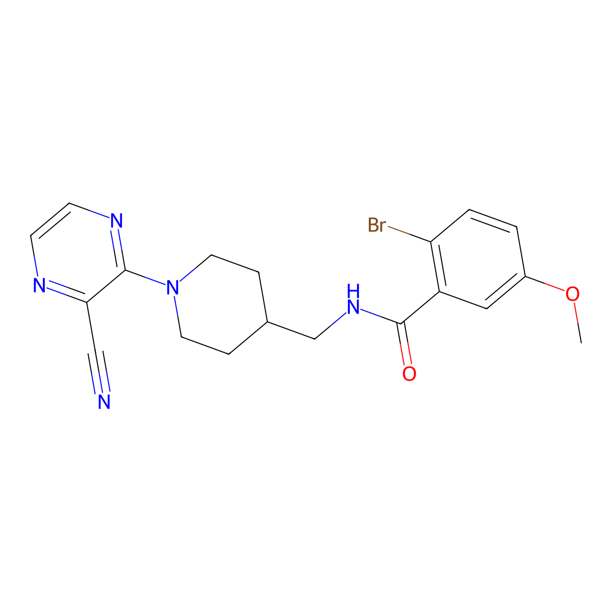 2-bromo-N-((1-(3-cyanopyrazin-2-yl)piperidin-4-yl)methyl)-5-methoxybenzamide molecular structure, CAS 1797726-09-0