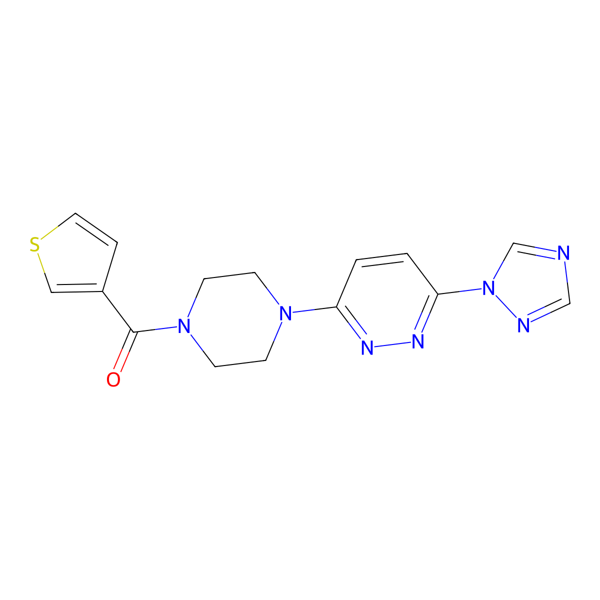 (4-(6-(1H-1,2,4-triazol-1-yl)pyridazin-3-yl)piperazin-1-yl)(thiophen-3-yl)methanone molecular structure, CAS 1797726-12-5