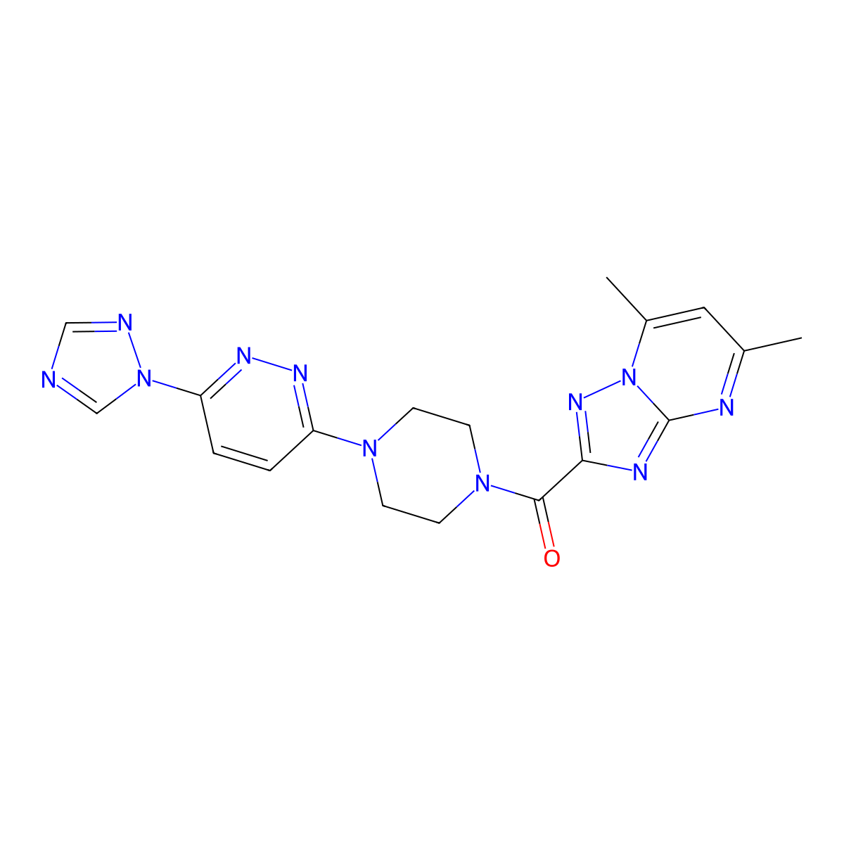 (4-(6-(1H-1,2,4-triazol-1-yl)pyridazin-3-yl)piperazin-1-yl)(5,7-dimethyl-[1,2,4]triazolo[1,5-a]pyrimidin-2-yl)methanone molecular structure, CAS 1797726-14-7