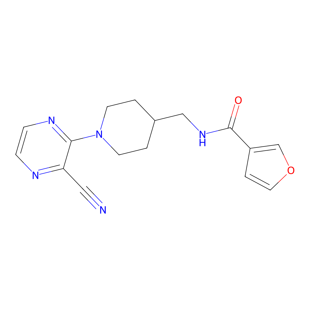 N-{[1-(3-cyanopyrazin-2-yl)piperidin-4-yl]methyl}furan-3-carboxamide molecular structure, CAS 1797726-18-1