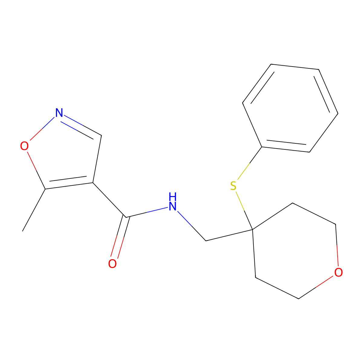 5-methyl-N-((4-(phenylthio)tetrahydro-2H-pyran-4-yl)methyl)isoxazole-4-carboxamide molecular structure, CAS 1797726-28-3
