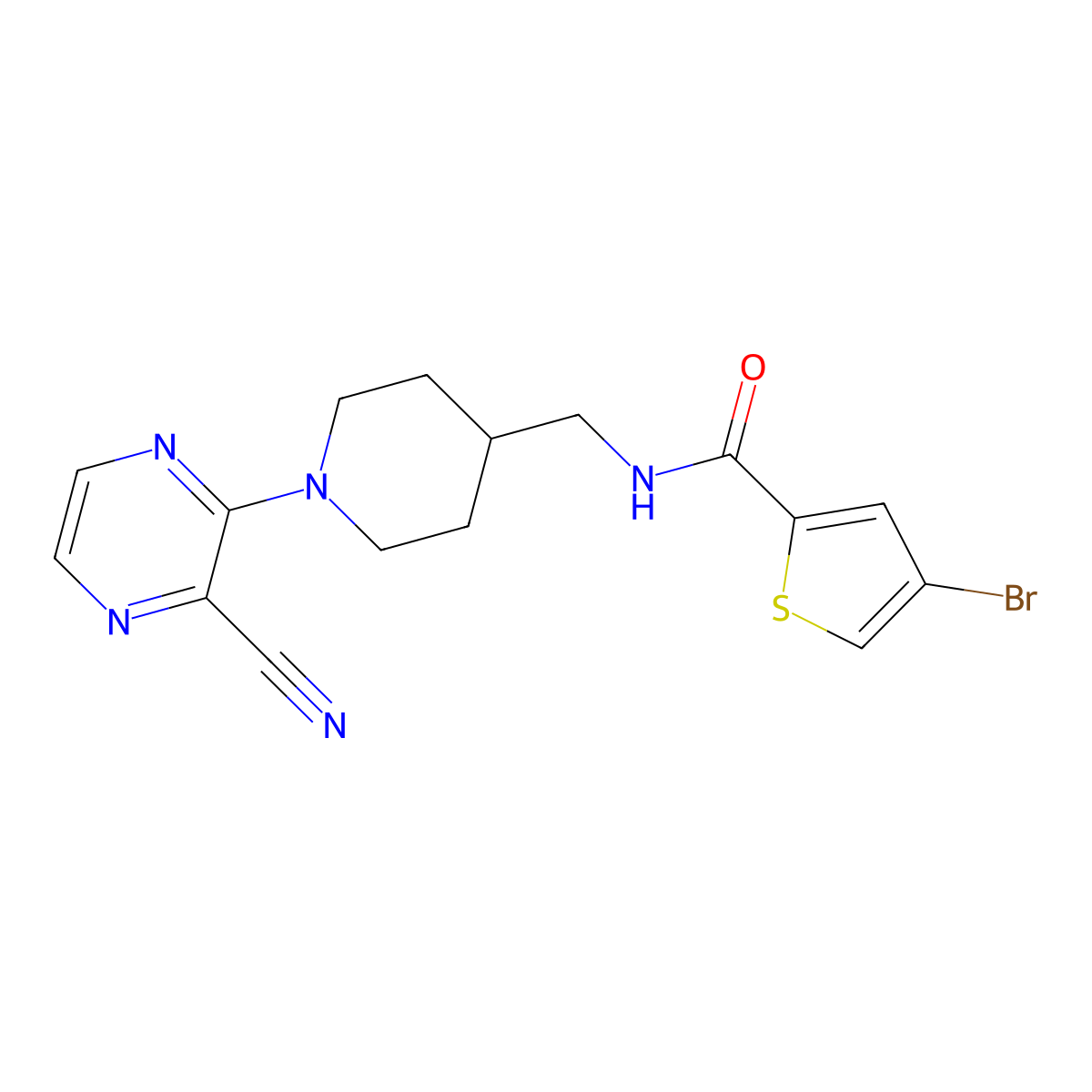 4-bromo-N-((1-(3-cyanopyrazin-2-yl)piperidin-4-yl)methyl)thiophene-2-carboxamide molecular structure, CAS 1797726-32-9