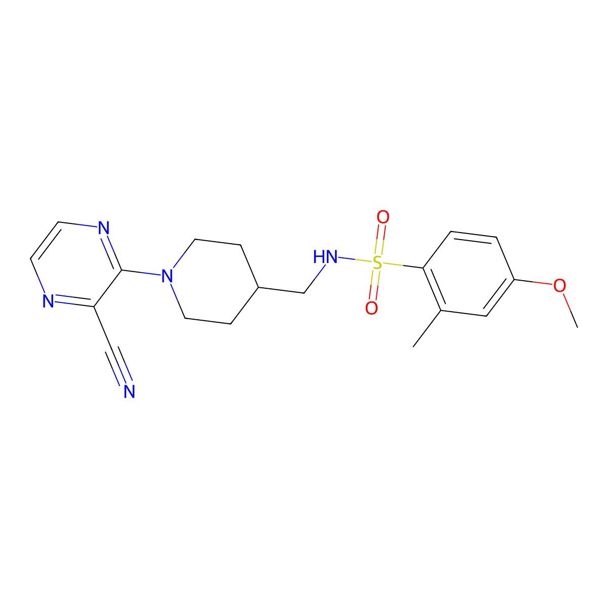 N-((1-(3-cyanopyrazin-2-yl)piperidin-4-yl)methyl)-4-methoxy-2-methylbenzenesulfonamide molecular structure, CAS 1797726-42-1