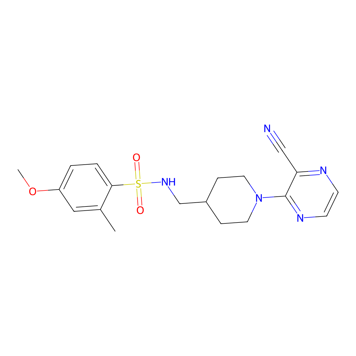 N-((1-(3-cyanopyrazin-2-yl)piperidin-4-yl)methyl)-4-methoxy-2-methylbenzenesulfonamide molecular structure, CAS 1797726-42-1